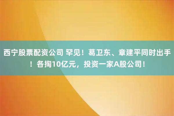 西宁股票配资公司 罕见！葛卫东、章建平同时出手！各掏10亿元，投资一家A股公司！